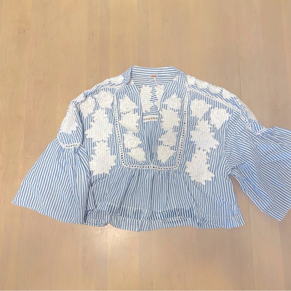 Free People Liya Embroidered Floral Stripe boho blouse top - XS - Picture 2 of 6